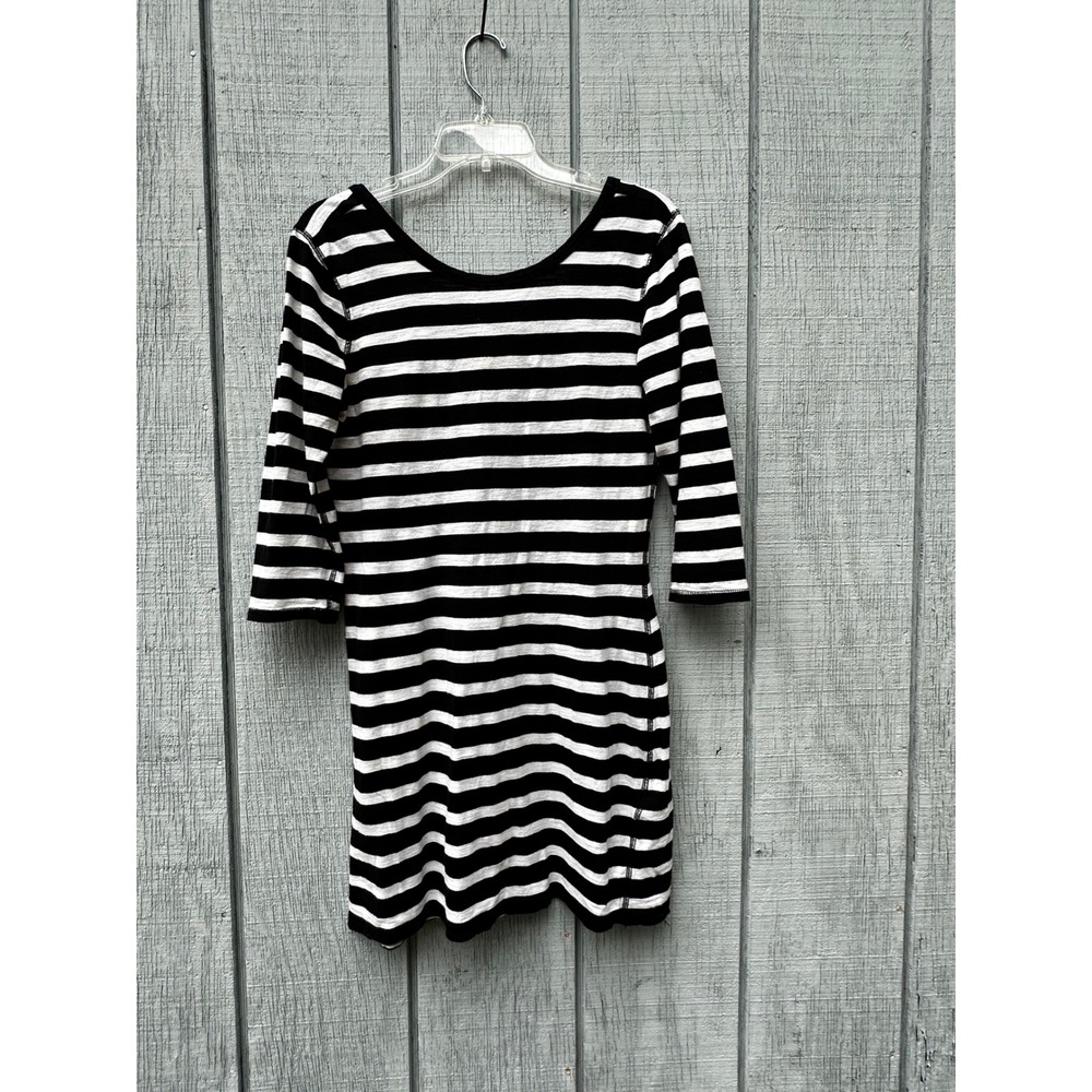 Express Black White Striped Knit‎ Mini Dress Scoop Neck 3/4 Sleeve Cute Casual